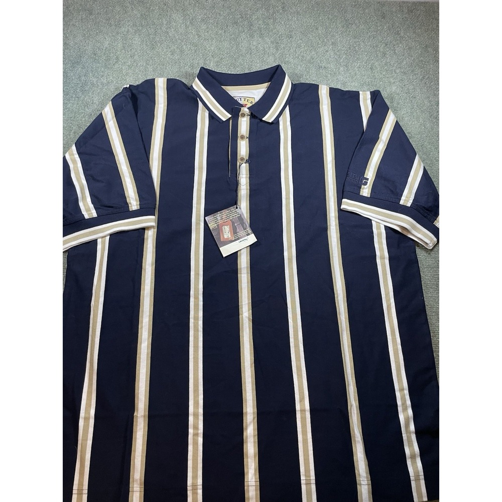 Cutter Buck Polo Mens XL Blue Striped Short Sleeve 1/4 Button Shirt Y2K 90s NEW